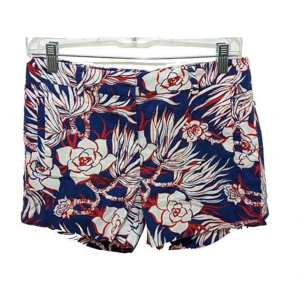 J. CREW Shorts Sz 2 98 Cotton 2 Elastane Front Pockets Mid Rise Blue White Red - Picture 6 of 8